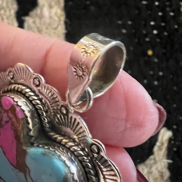 ❤️ Cotton Candy Turquoise Heart Statement Navajo Sterling Pendant 14 Gm / 2.03”L - Picture 6 of 12